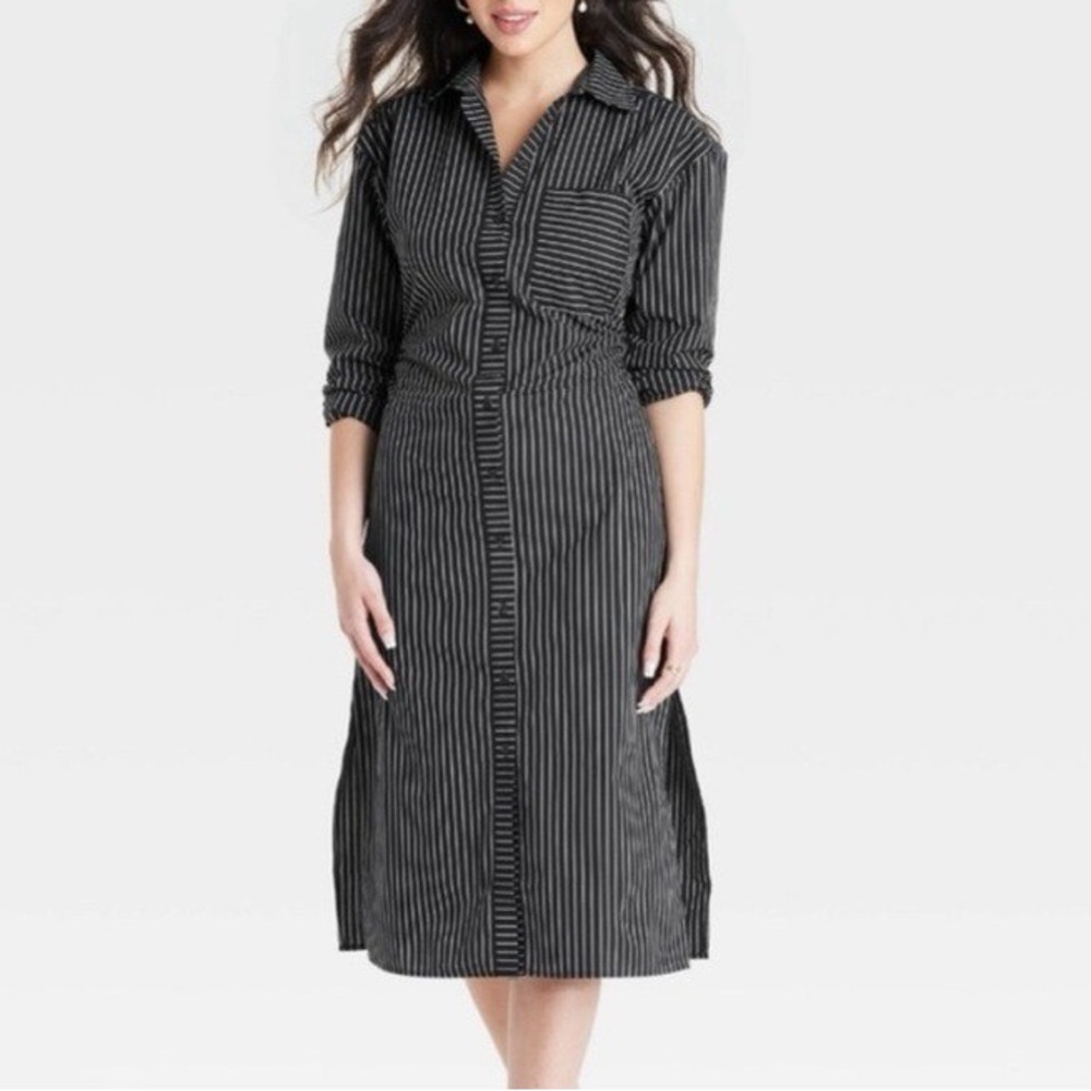 A New Day XS NWT Black Striped Midi Black White Women's Dress
